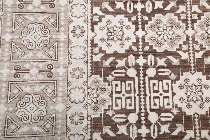 Brown Afghan Tabriz Rug 8' 9" x 11' 6" Hand-Knotted | No. AT99859