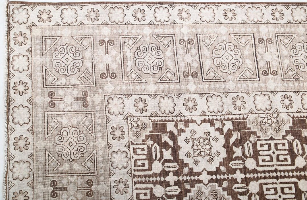 Brown Afghan Tabriz Rug 8' 9" x 11' 6" Hand-Knotted | No. AT99859