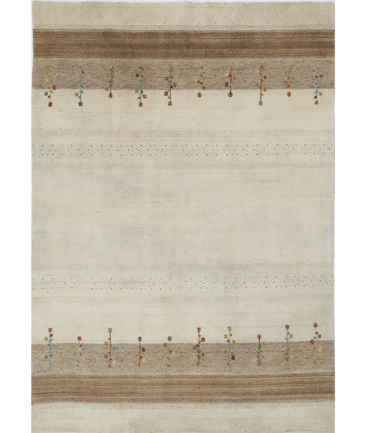 Ivory Indian Oriental Rug 5' 0" x 7' 3" Hand-Knotted | No. AT99992