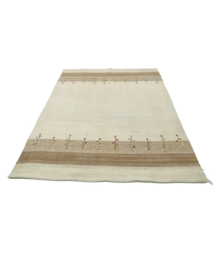 Ivory Indian Oriental Rug 5' 0" x 7' 3" Hand-Knotted | No. AT99992