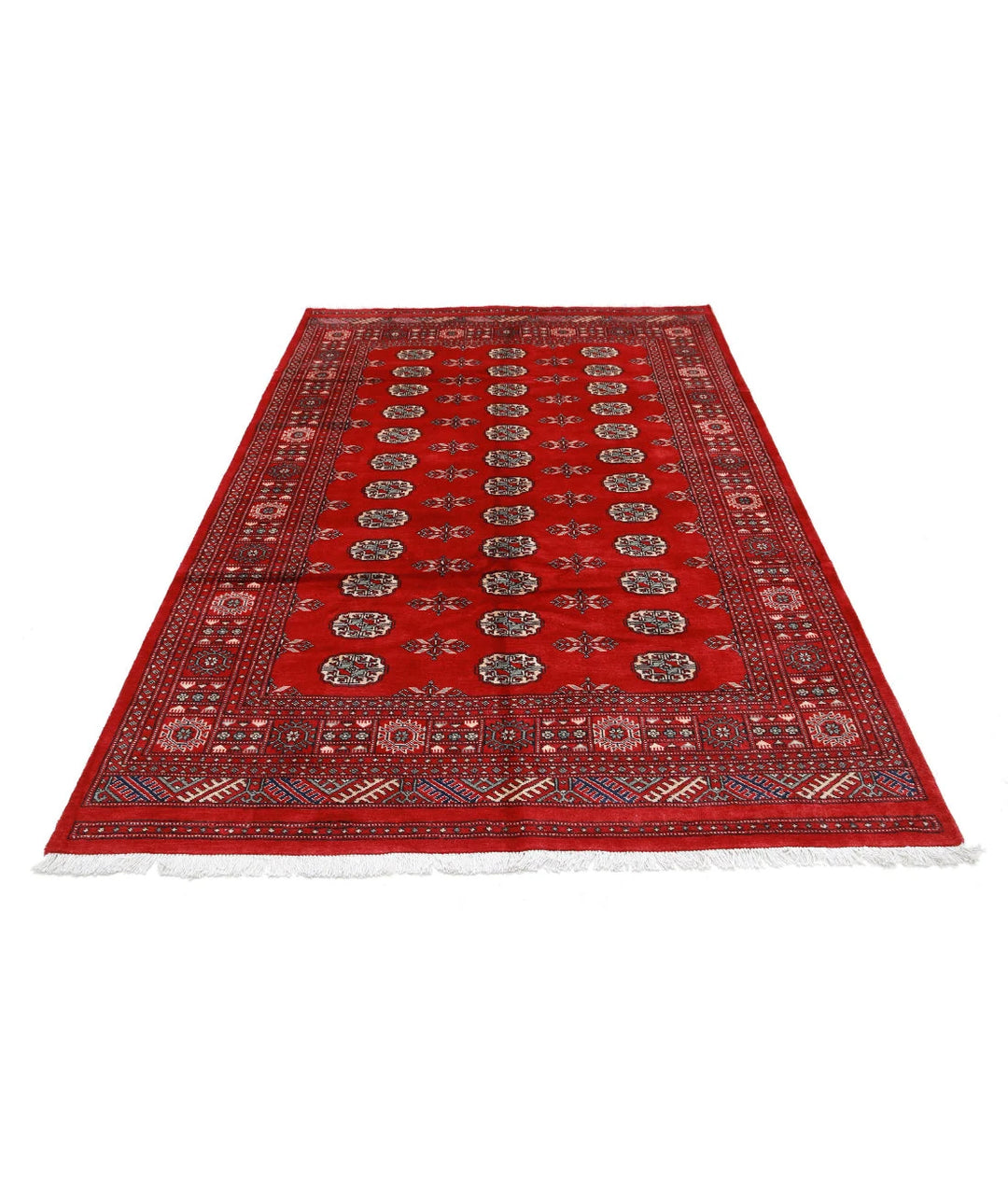 Red Pakistani Tribal Rug 5'7" x 8'7" Hand-Knotted pattern