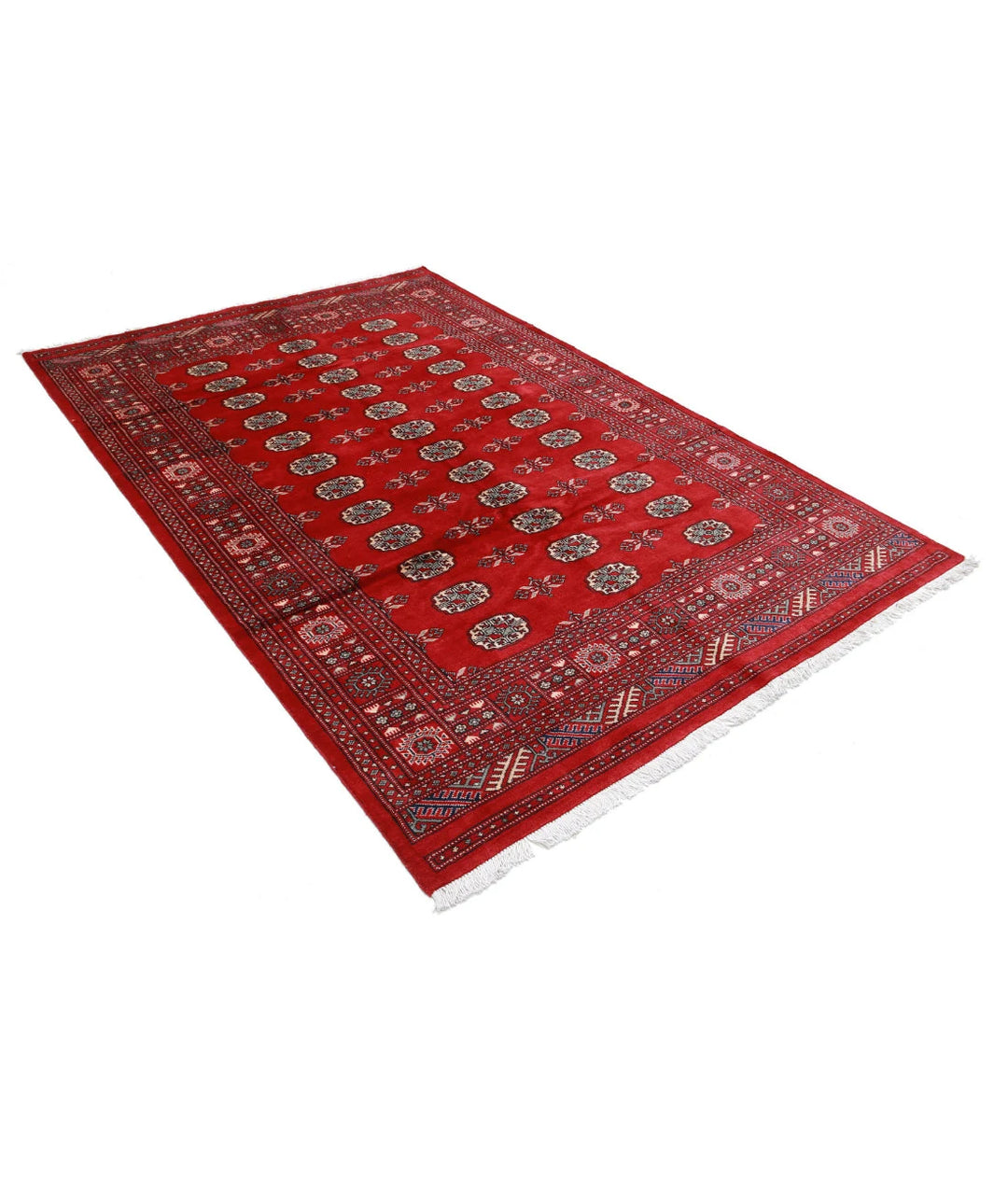 Red Pakistani Tribal Rug 5'7" x 8'7" Hand-Knotted field