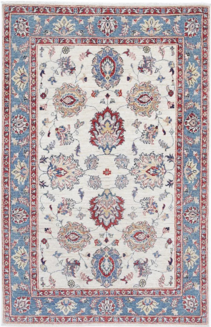 Ivory Pakistani Ziegler Rug 3'10" x 6'0" Hand-Knotted | No. AV10355