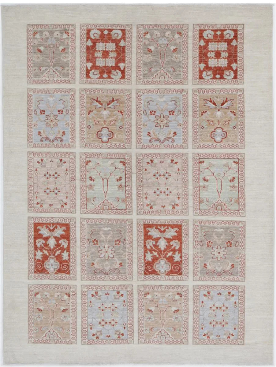 Ivory Afghan Ziegler Rug 4'9" x 6'4" Hand-Knotted | No. AV20860