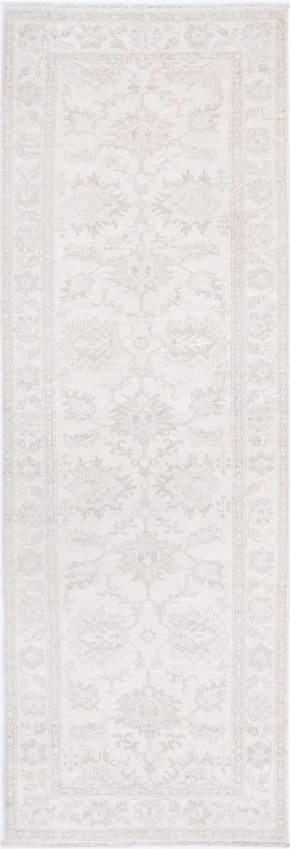 Ivory Afghan Runner Rug 2'6" x 7'11" Hand-Knotted | No. AV25202