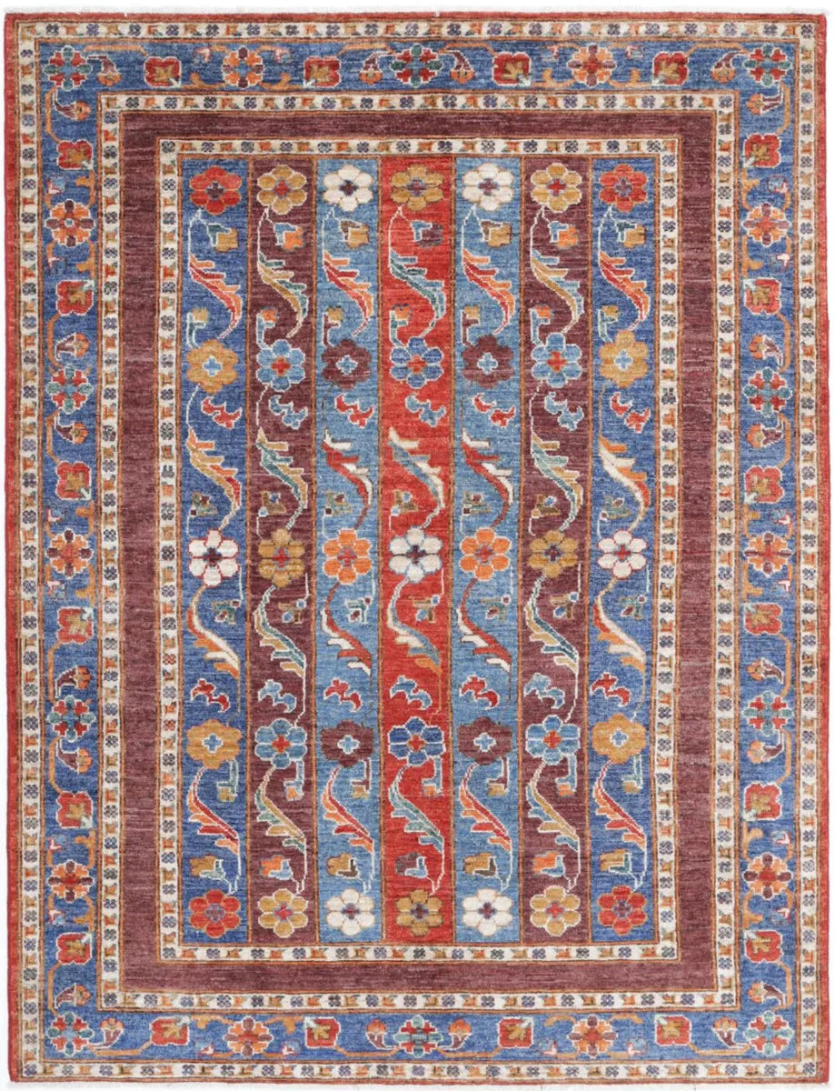 Red Afghan Tribal Rug 5'0" x 6'7" Hand-Knotted | No. AV26630
