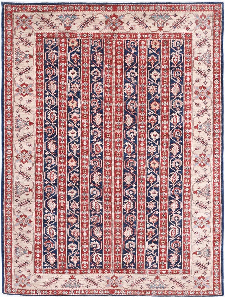 Blue Pakistani Kazak Rug 5'5" x 7'2" Hand-Knotted | No. AV32540
