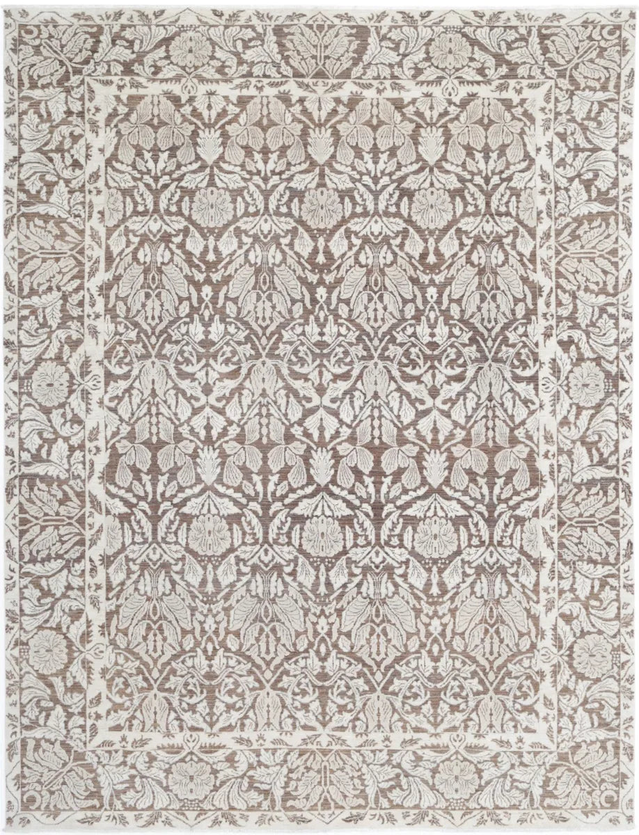 Brown Afghan Serenity Rug 7'10" x 10'3" Hand-Knotted | No. AV38017