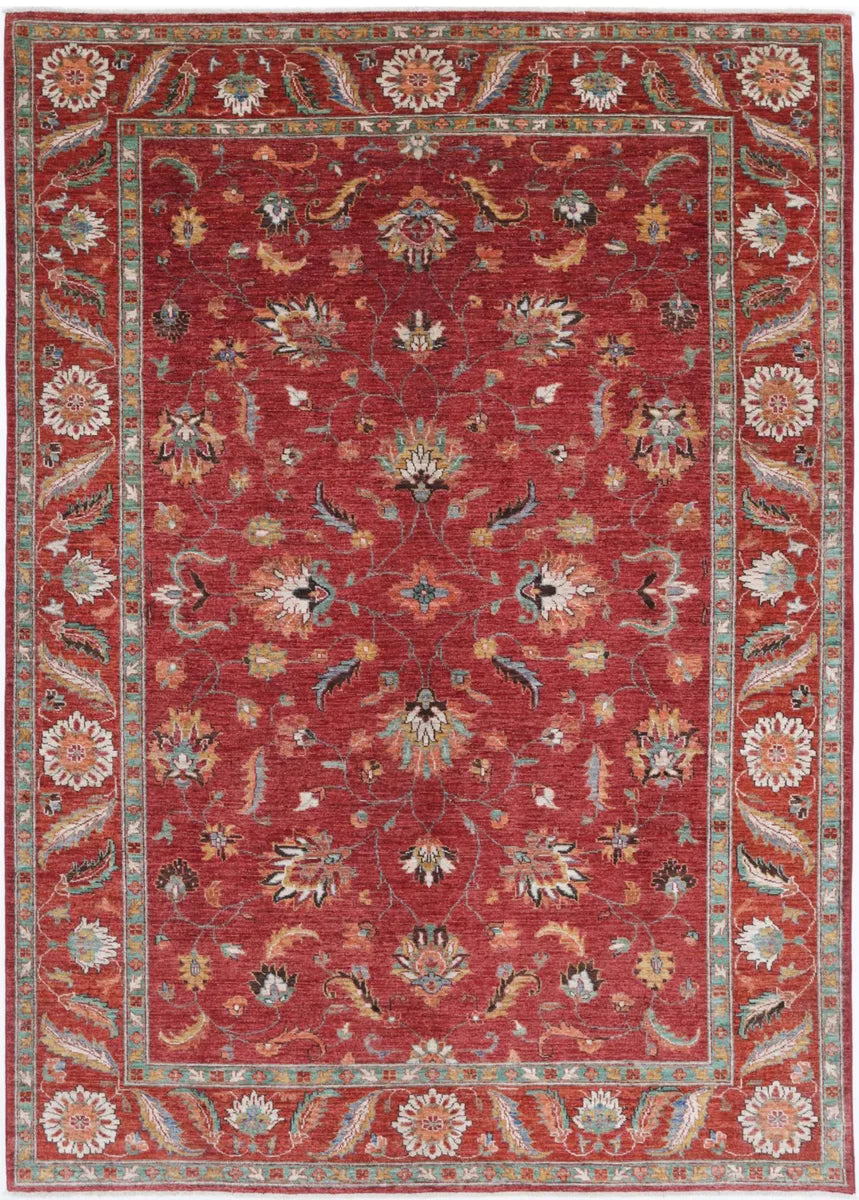 Red Afghan Tribal Rug 6'8" x 9'8" Hand-Knotted | No. AV38432