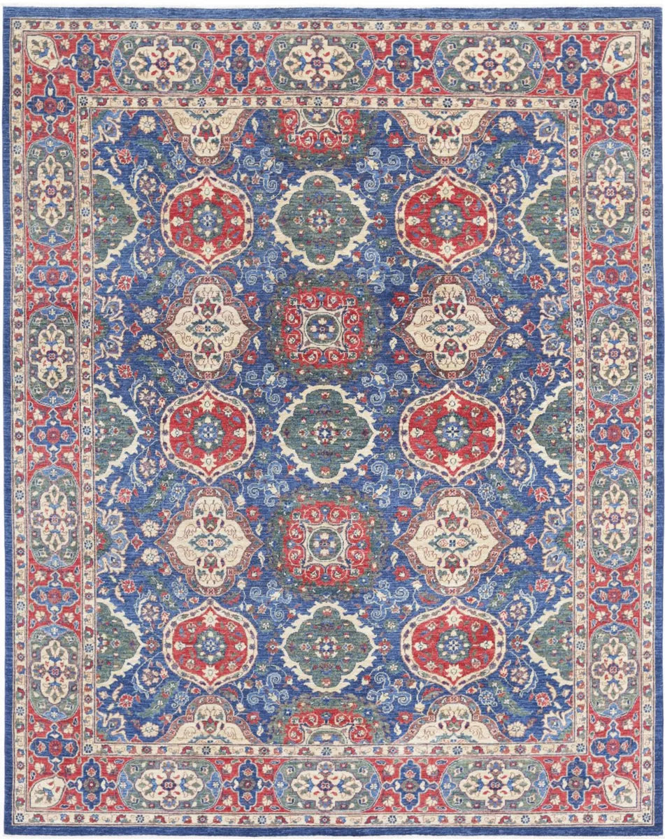 Blue Afghan Ziegler Rug 8'1" x 10'0" Hand-Knotted | No. AV39093