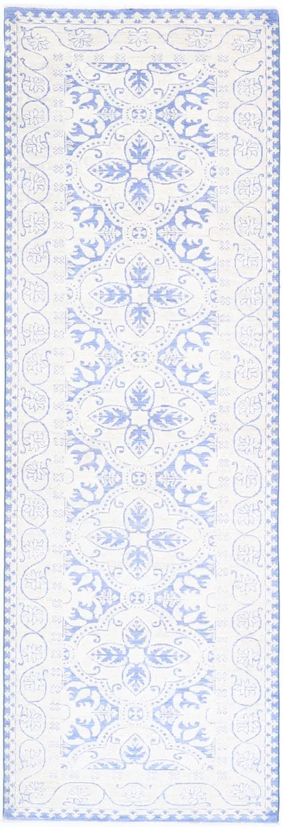 Blue Afghan Serenity Runner Rug 3'1" x 10'2" Hand-Knotted | No. AV40645