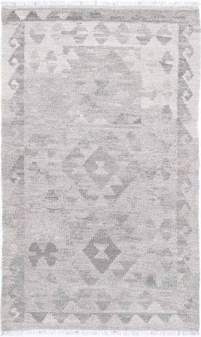 Grey Afghan Kilim Rug 2'6" x 4'4" Flat-Weave | No. AV46586