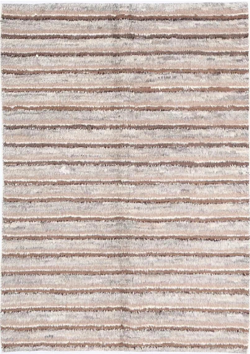 Grey Moroccan Oriental Rug 4'2" x 5'11" Hand-Knotted | No. AV53815