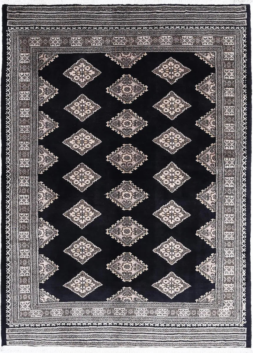 Black Afghan Bokhara Rug 4'9" x 6'7" Hand-Knotted | No. AV57727