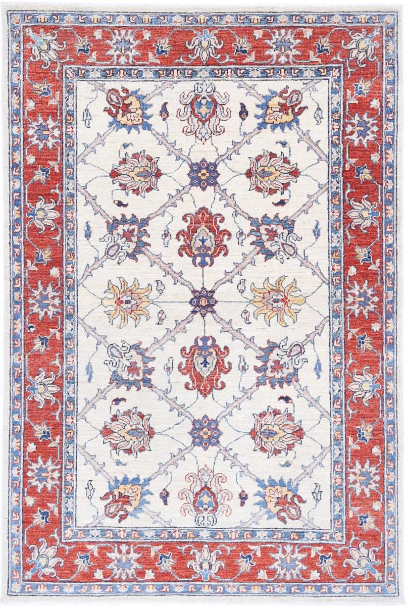 Ivory Afghan Ziegler Rug 3'10" x 5'10" Hand-Knotted | No. AV66356