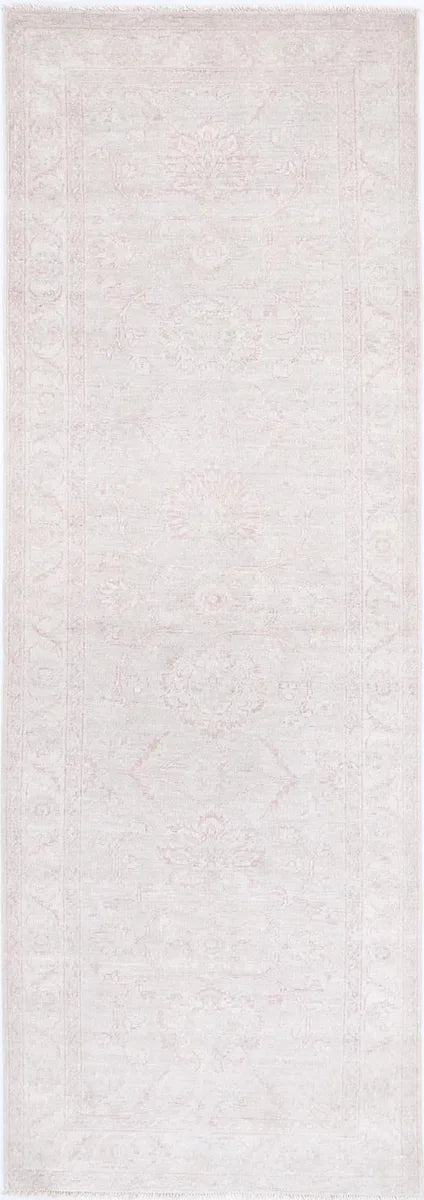 Grey Afghan Runner Rug 2'8" x 8'3" Hand-Knotted | No. AV75033