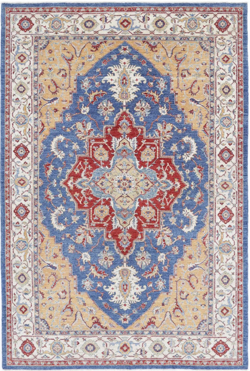 Blue Afghan Ziegler Rug 6'7" x 9'11" Hand-Knotted | No. AV85131
