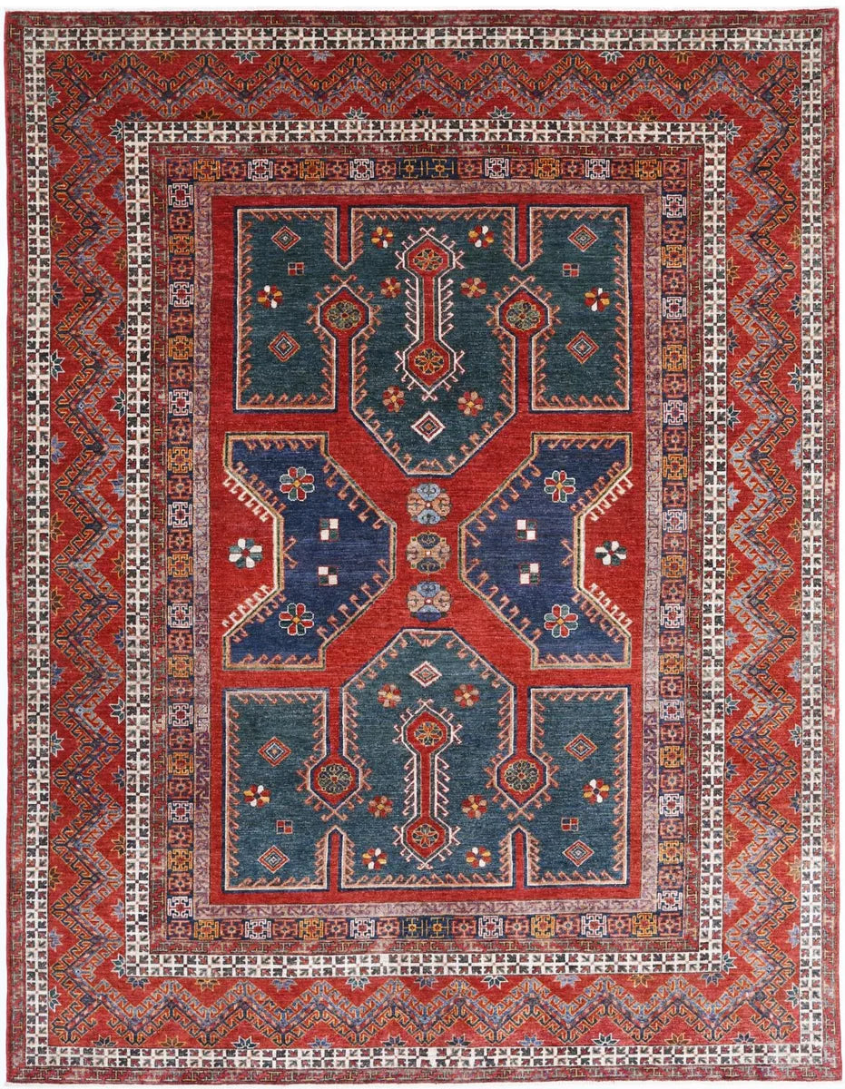Red Pakistani Tribal Rug 8'2" x 10'8" Hand-Knotted | No. AV93672
