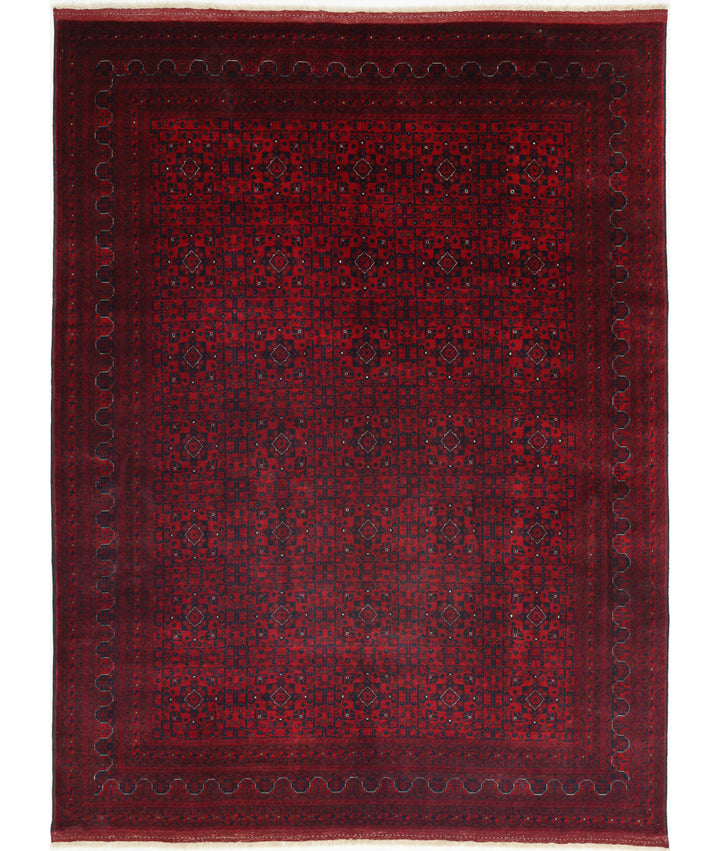 Red Afghan Beljik Rug 8' 2" x 10' 10" Hand-Knotted | No. AT78240