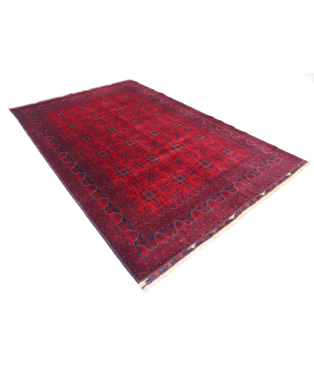 Red Afghan Beljik Rug 6' 6" x 9' 7" Hand-Knotted | No. AT67638