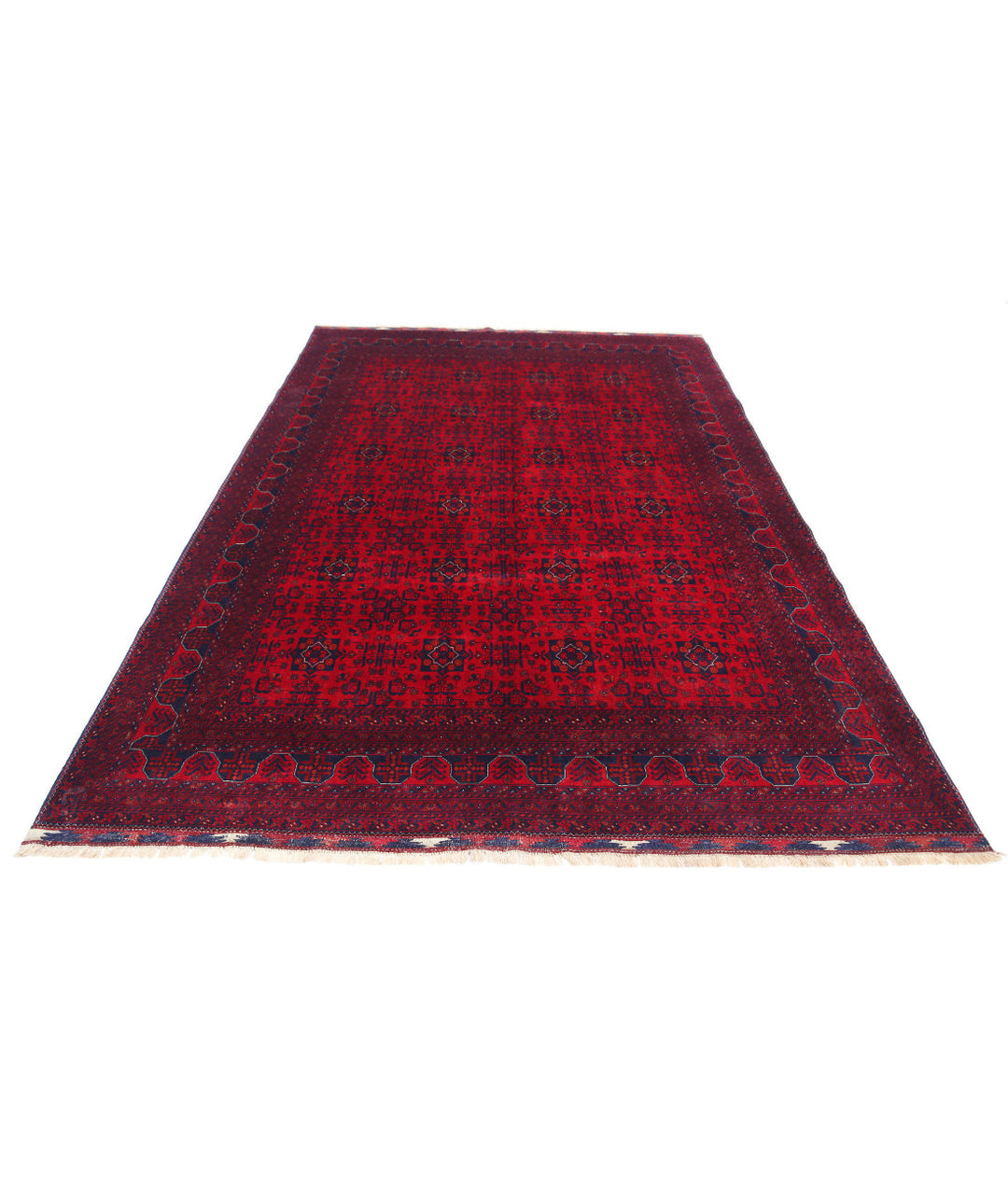 Red Afghan Beljik Rug 6' 6" x 9' 7" Hand-Knotted | No. AT67638