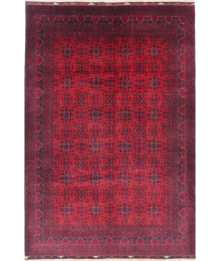 Red Afghan Beljik Rug 6' 6" x 9' 7" Hand-Knotted | No. AT67638