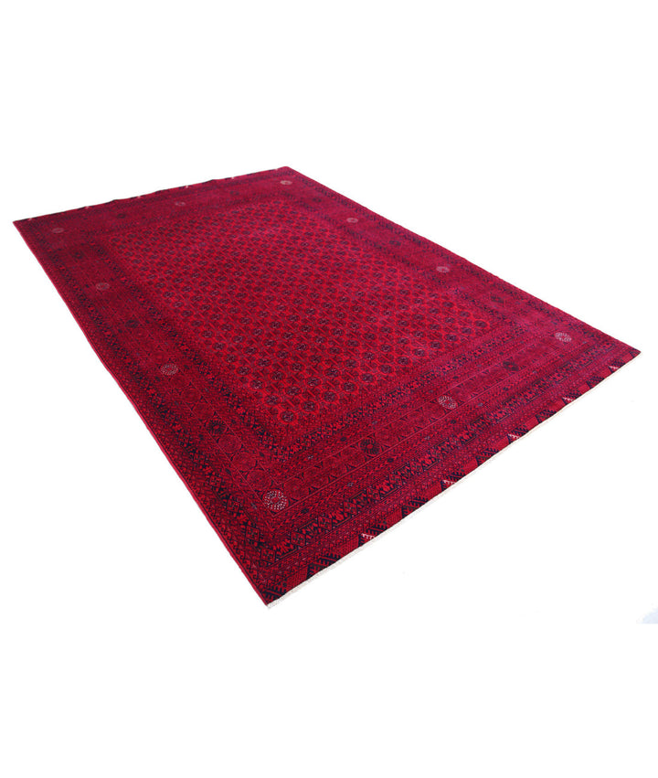 Red Afghan Beljik Rug 6' 6" x 9' 3" Hand-Knotted | No. AT85596