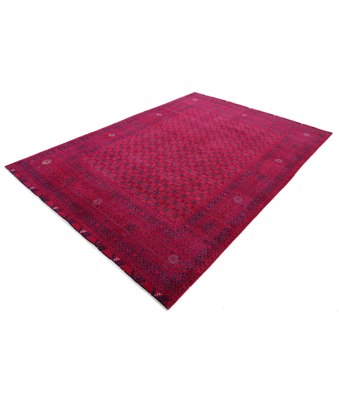 Red Afghan Beljik Rug 6' 6" x 9' 3" Hand-Knotted | No. AT85596