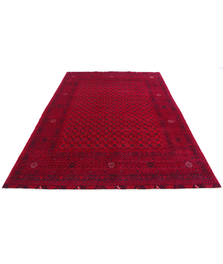 Red Afghan Beljik Rug 6' 6" x 9' 3" Hand-Knotted | No. AT85596