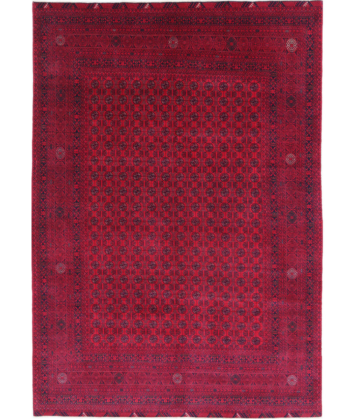 Red Afghan Beljik Rug 6' 6" x 9' 3" Hand-Knotted | No. AT85596