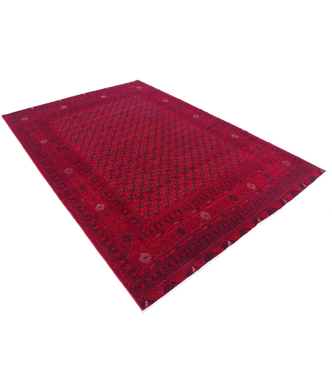 Red Afghan Beljik Rug 6' 6" x 9' 6" Hand-Knotted | No. AT61570
