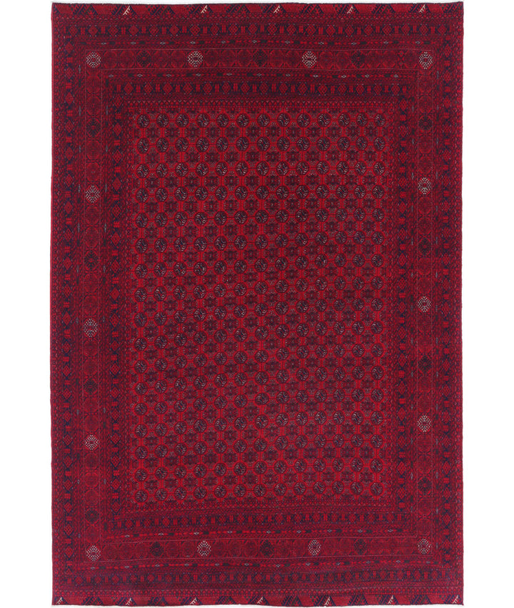 Red Afghan Beljik Rug 6' 6" x 9' 6" Hand-Knotted | No. AT61570