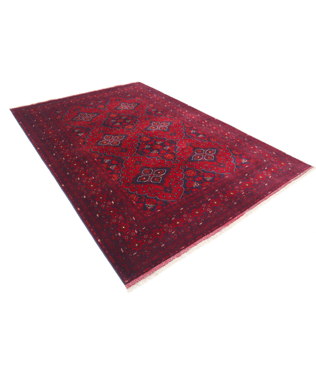 Red Afghan Beljik Rug 6' 8" x 9' 8" Hand-Knotted | No. AT66651