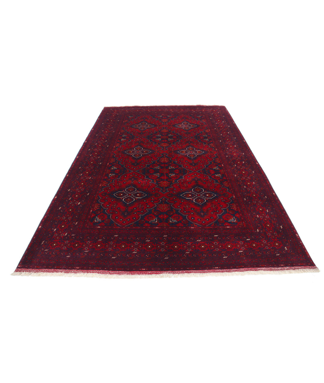 Red Afghan Beljik Rug 6' 8" x 9' 8" Hand-Knotted | No. AT66651