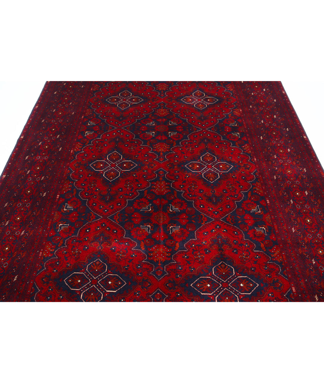 Red Afghan Beljik Rug 6' 8" x 9' 8" Hand-Knotted | No. AT66651