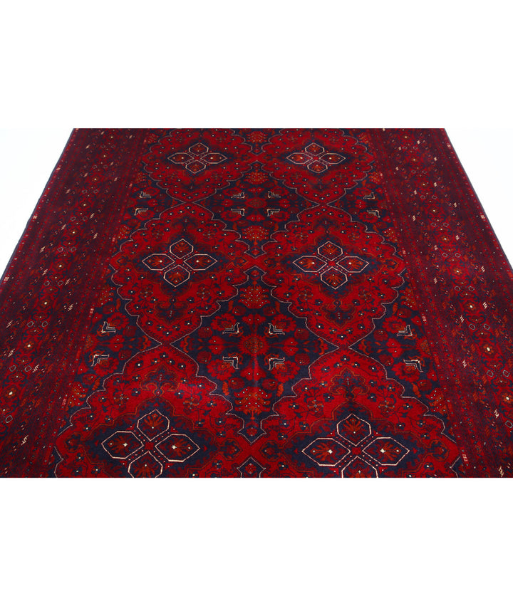 Red Afghan Beljik Rug 6' 8" x 9' 8" Hand-Knotted | No. AT66651