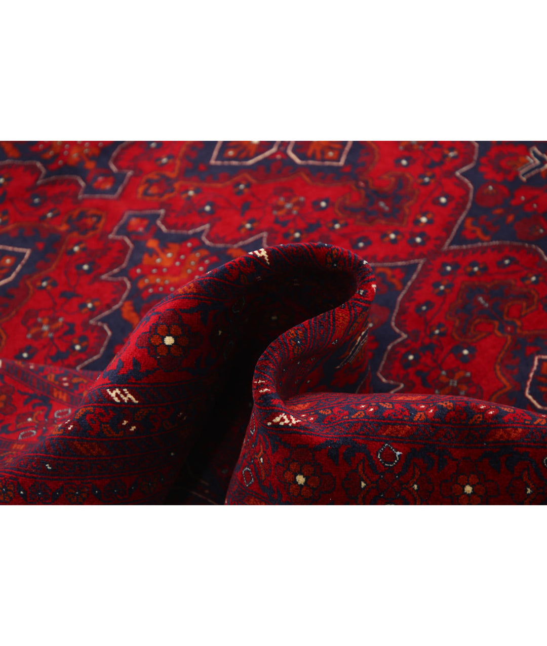 Red Afghan Beljik Rug 6' 8" x 9' 8" Hand-Knotted | No. AT66651