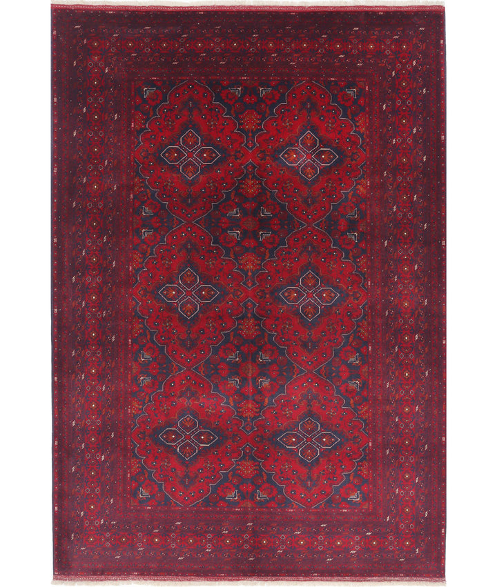Red Afghan Beljik Rug 6' 8" x 9' 8" Hand-Knotted | No. AT66651