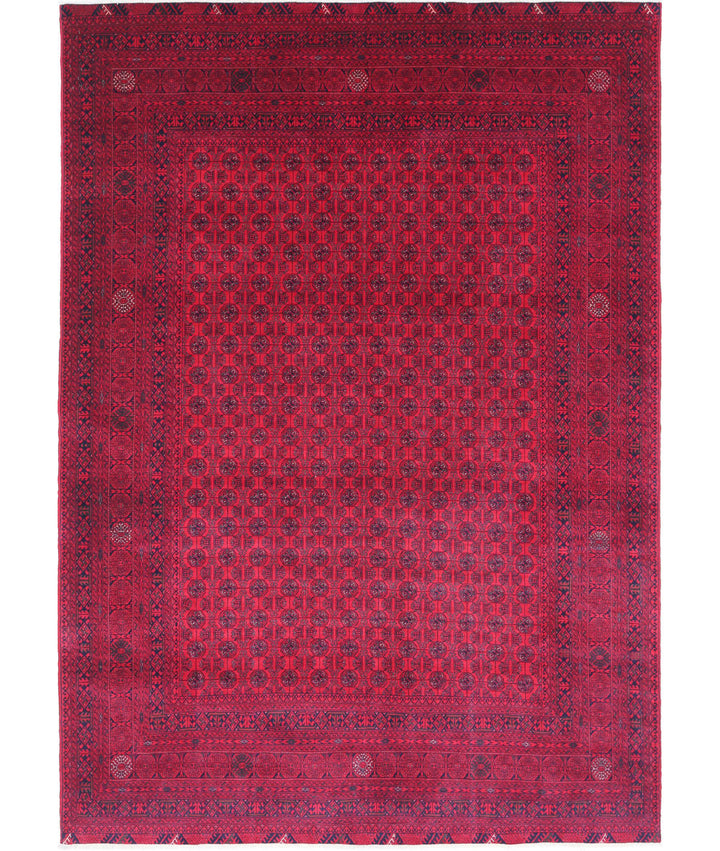 Red Afghan Beljik Rug 6' 4" x 9' 3" Hand-Knotted | No. AT30570