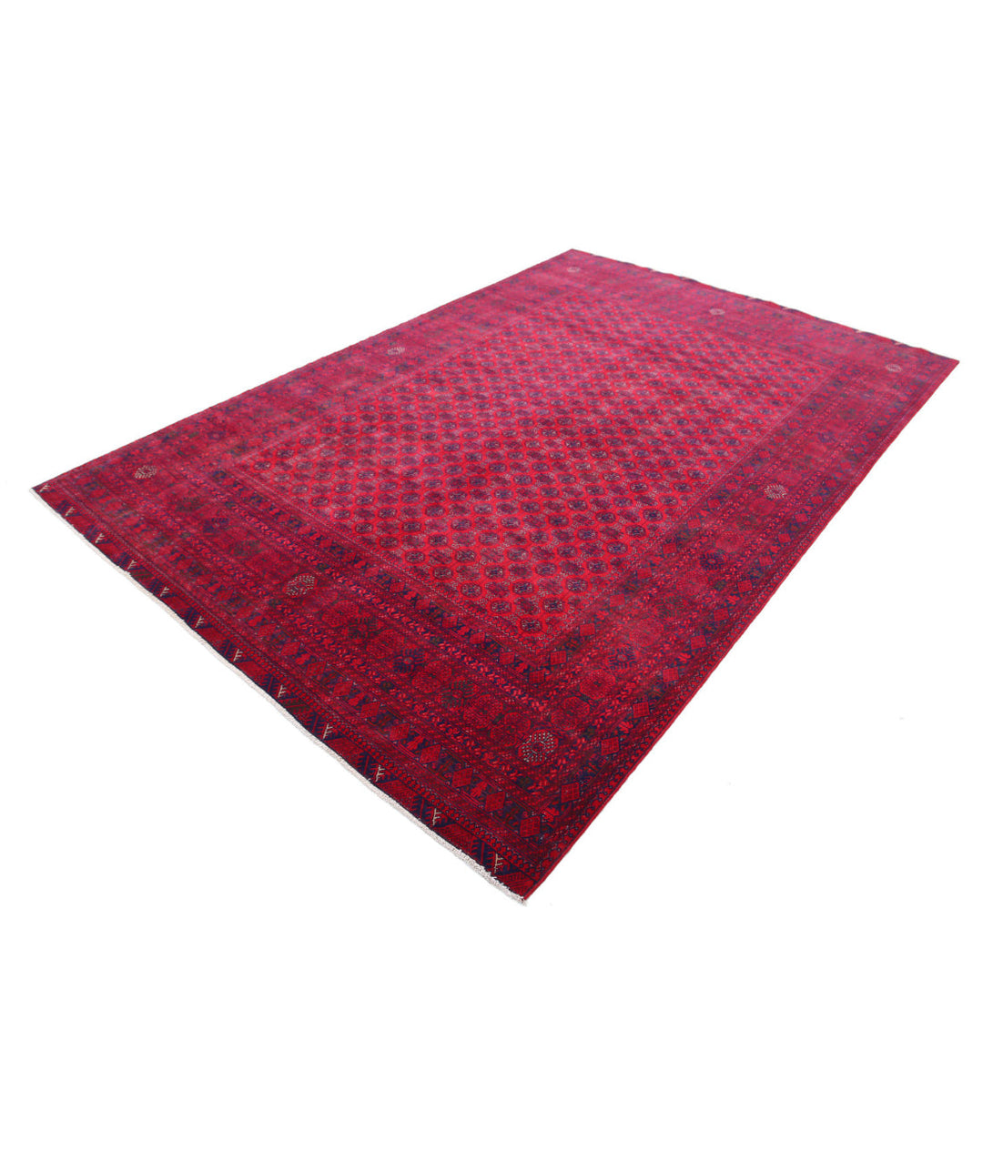 Red Afghan Beljik Rug 6' 5" x 9' 7" Hand-Knotted | No. AT69981