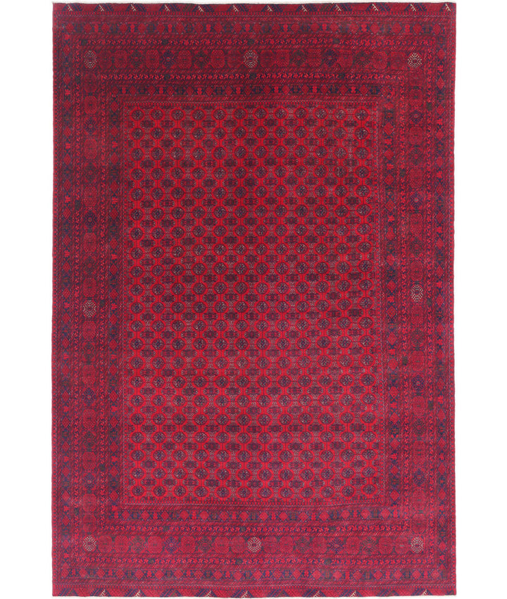 Red Afghan Beljik Rug 6' 5" x 9' 7" Hand-Knotted | No. AT69981