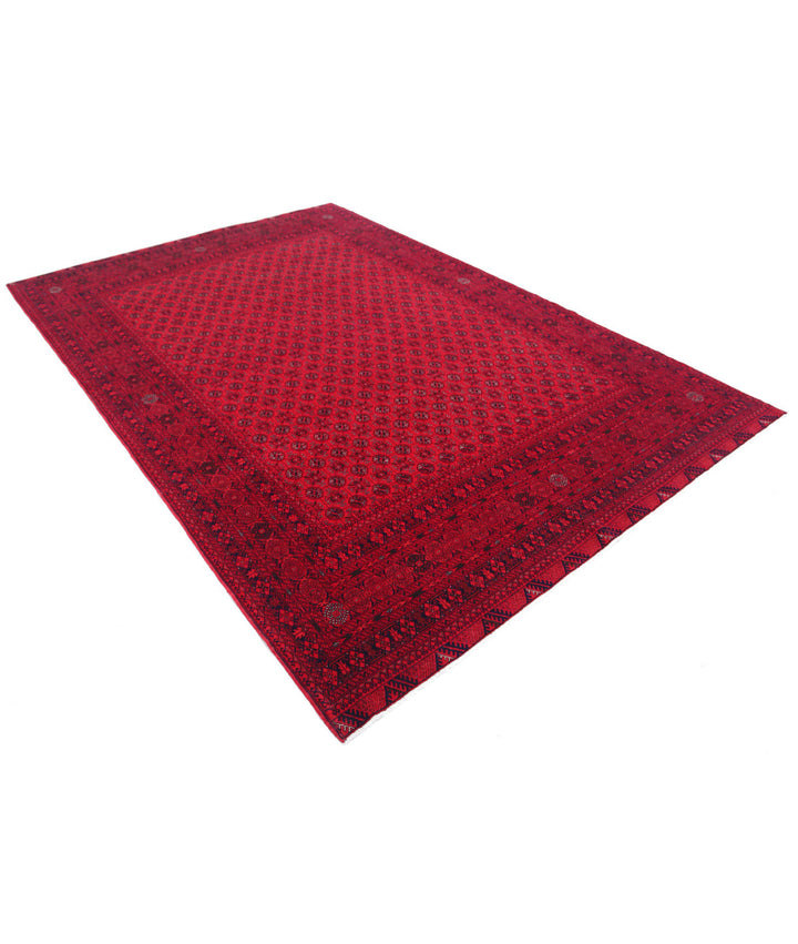 Red Afghan Beljik Rug 6' 6" x 9' 6" Hand-Knotted | No. AT79464