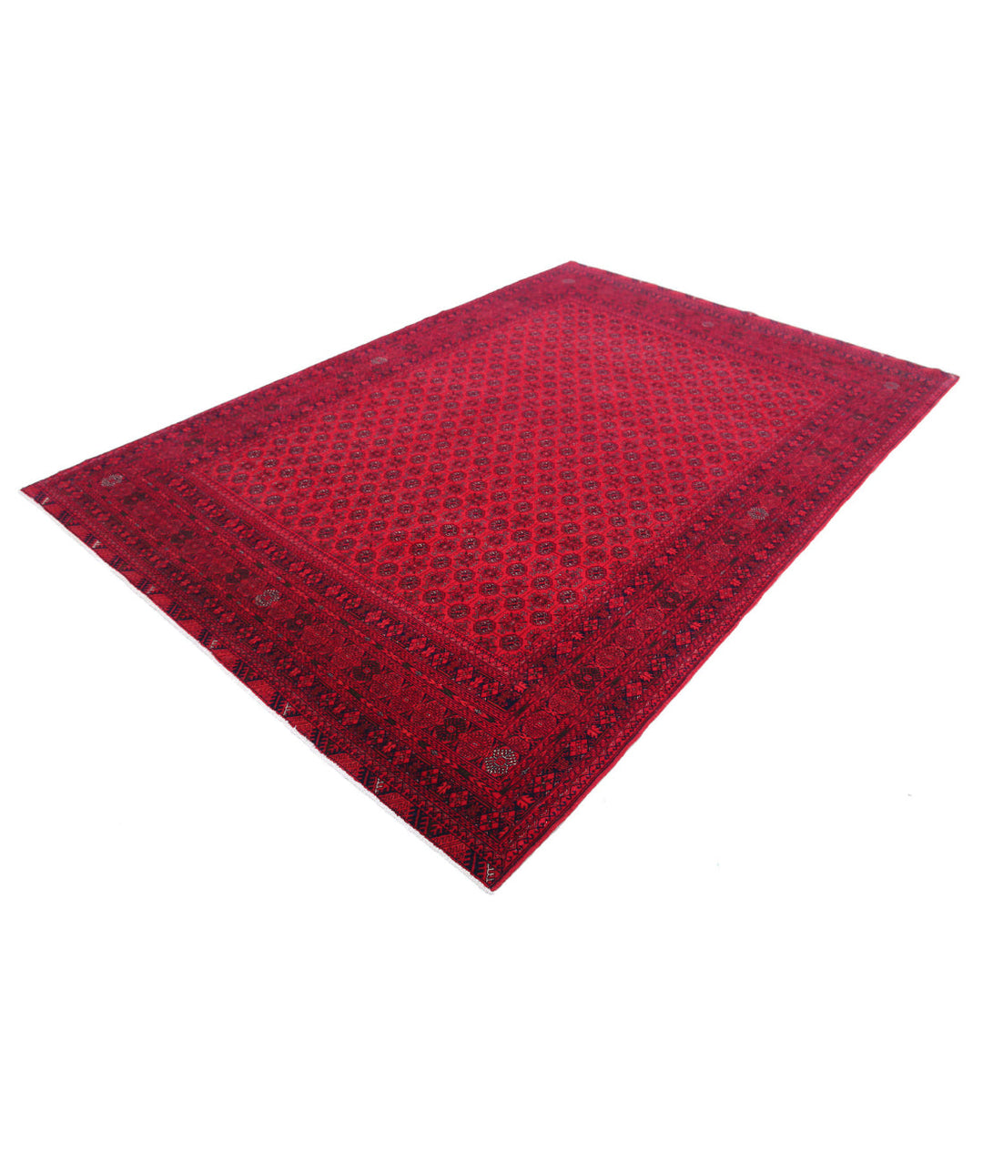 Red Afghan Beljik Rug 6' 6" x 9' 6" Hand-Knotted | No. AT79464
