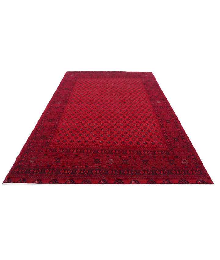 Red Afghan Beljik Rug 6' 6" x 9' 6" Hand-Knotted | No. AT79464