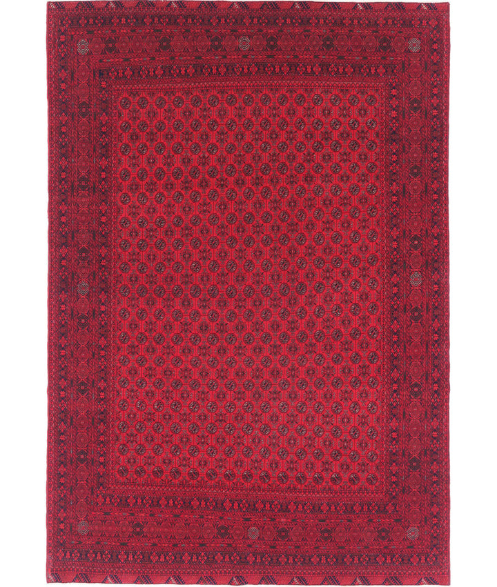 Red Afghan Beljik Rug 6' 6" x 9' 6" Hand-Knotted | No. AT79464