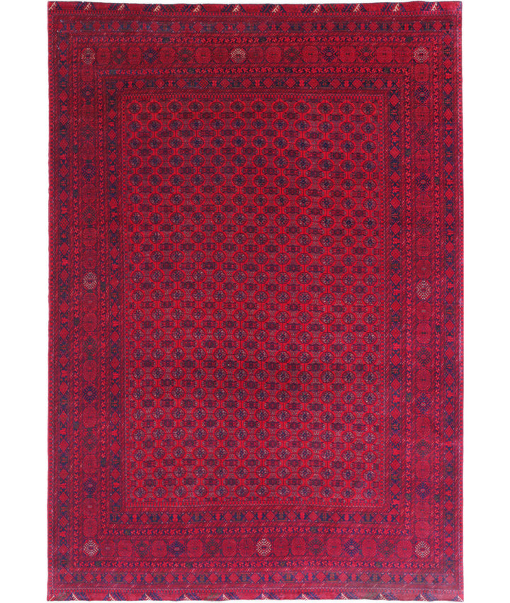 Red Afghan Beljik Rug 6' 5" x 9' 6" Hand-Knotted | No. AT85786