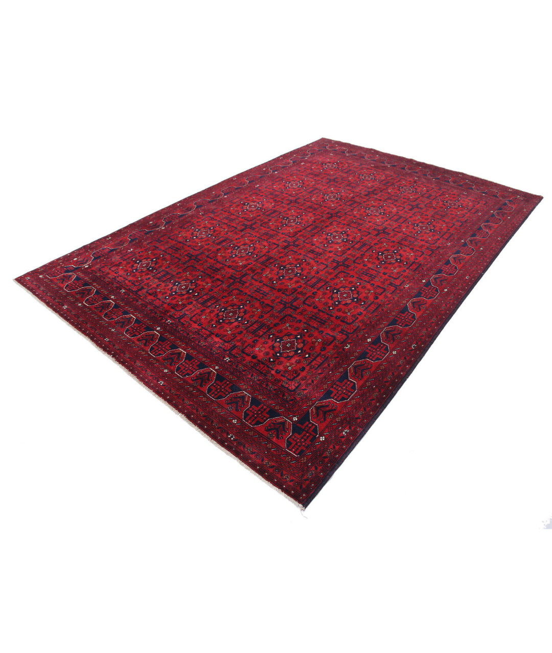 Red Afghan Beljik Rug 6' 7" x 9' 8" Hand-Knotted | No. AT49728
