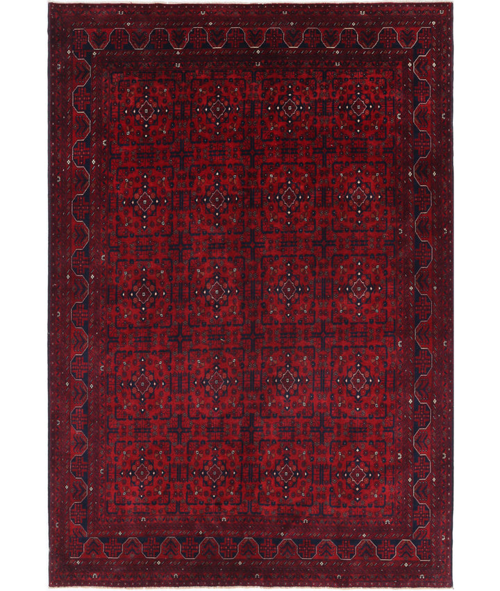 Red Afghan Beljik Rug 6' 7" x 9' 8" Hand-Knotted | No. AT49728