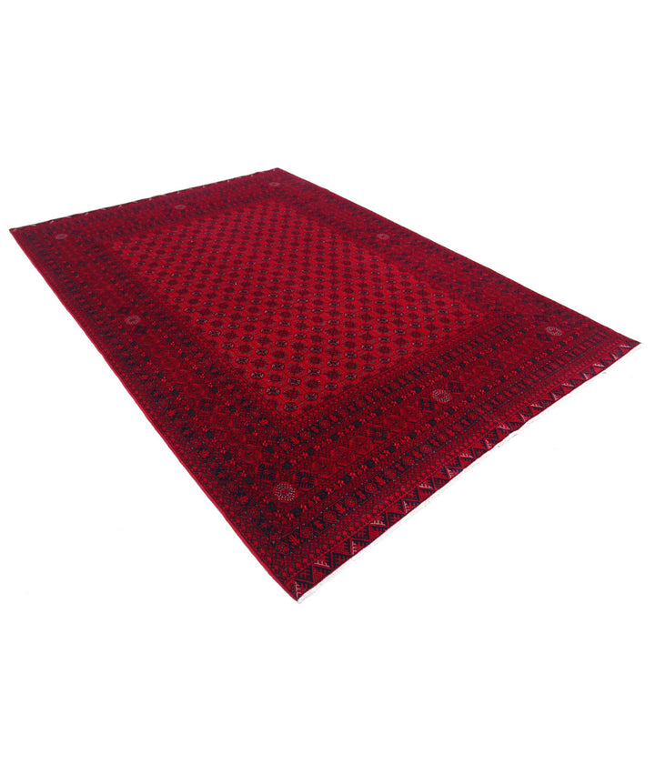 Red Afghan Beljik Rug 6' 6" x 9' 3" Hand-Knotted | No. AT36696
