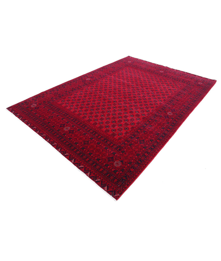 Red Afghan Beljik Rug 6' 6" x 9' 3" Hand-Knotted | No. AT36696